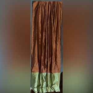 Custom Made Silky Satin Orange/Green Lined 2 Curtain Panels. Long 102”